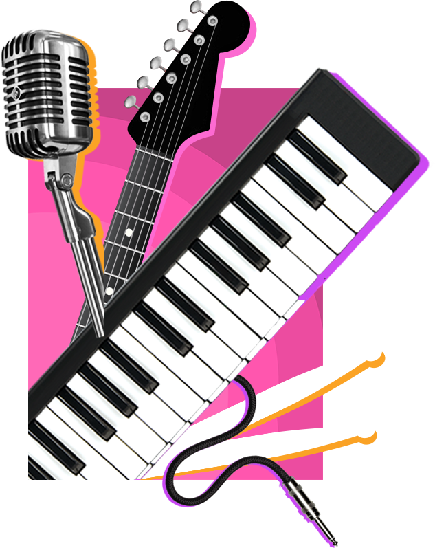 Microphone, Guitar, and Keyboard